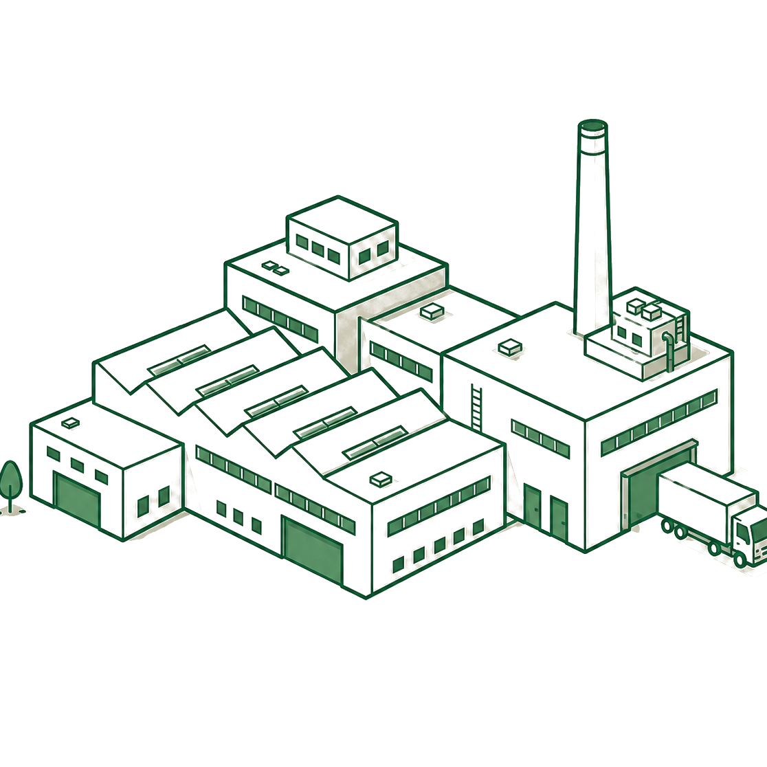 Fabriekscomplex met schoorsteen