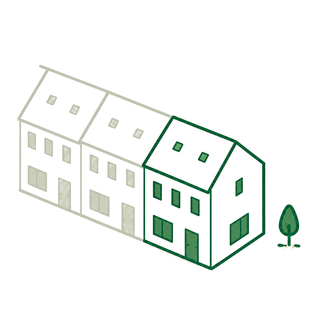 Illustratie van een hoekwoning