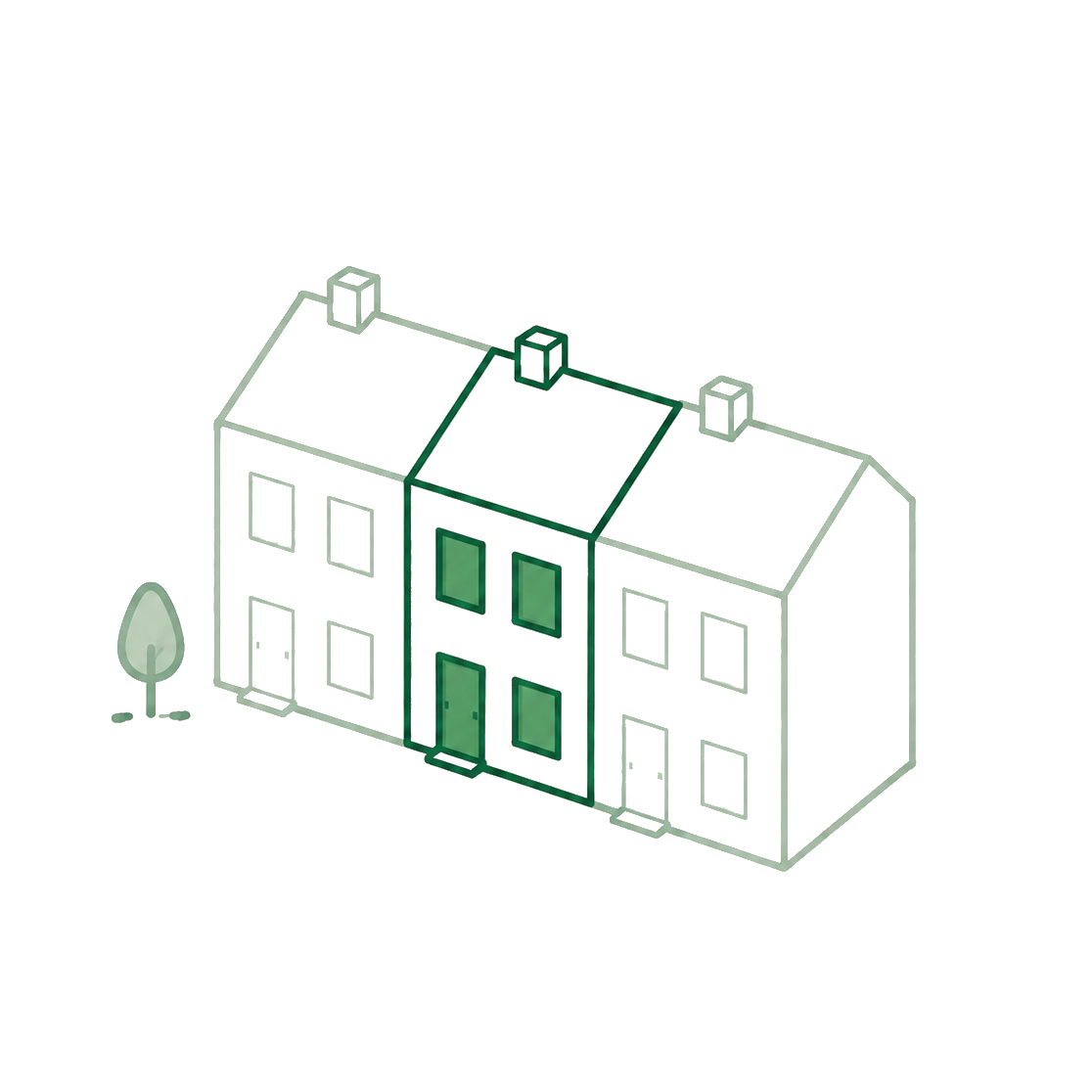 Illustratie van een tussenwoning