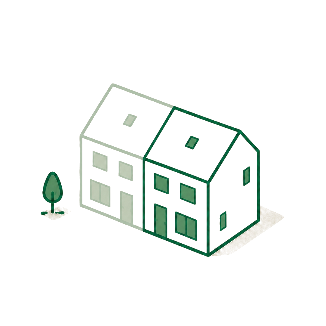 Illustratie van een 2-onder-1-kapwoning